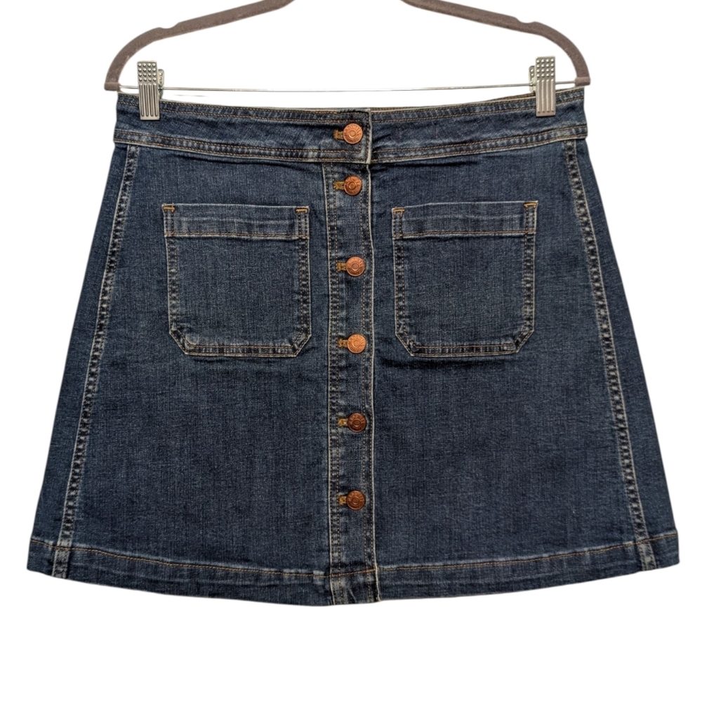 Madewell Button-Front Denim Mini Skirt Dark Wash | Sz 8 | Stretch A-Line Summer - Picture 6 of 10